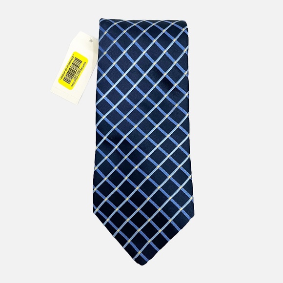Roundtree & Yorke NEW Navy Blue Diamond Trellis Print Silk Tie - Picture 1 of 2